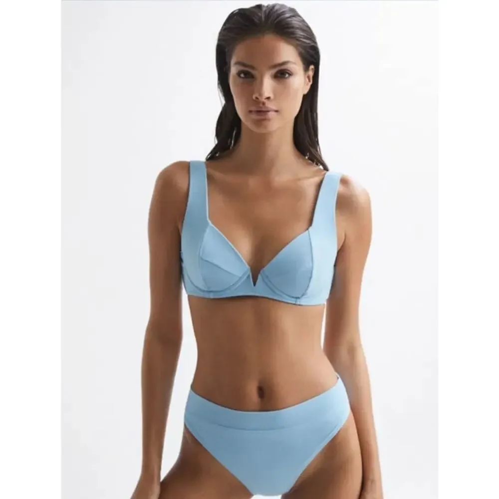 REISS Elise Underwire Bikini Top Size 6 NEW Light Blue $110 Swim Separates